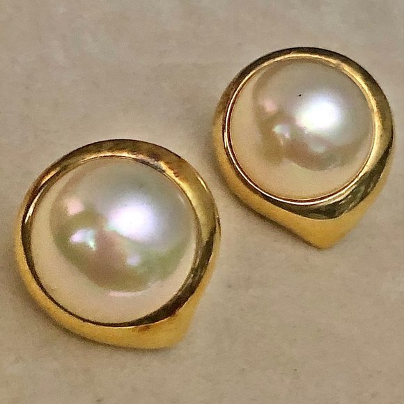 Majorca Jewelry - Majorca Sterling Gold Overlay Faux Pearl Earrings
